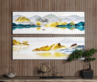 Modern landscape painting bedside decorative painting 3d model