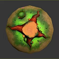 Vibrant Wood Tree Stump with Stone Ground Green Grass and Small Flowers Around
