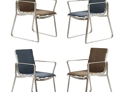 Modern Leisure Chairs with Metal Frame and Blue Brown Fabric Seats 3d model
