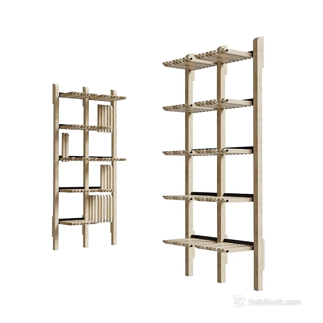 Modern Wooden Shelving Units With Multi Layer Open Storage Racks Design 3d model 