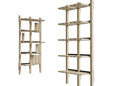Modern Wooden Shelving Units With Multi Layer Open Storage Racks Design 3d model