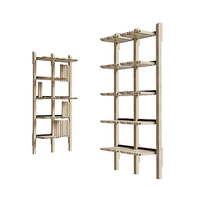 Modern Wooden Shelving Units With Multi Layer Open Storage Racks Design 3d model