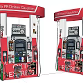 Public Gas Station With Red Fuel Pumps Quality PROlian Gasoline KOSGAR And GULF EXPRESS Signs