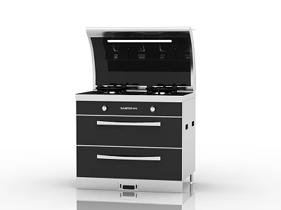 Modern Stainless Steel Black Integrated Gas Stove Kitchen Appliance With Multiple Burners And Storage Drawers 3d model