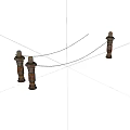 Three Decorative Columns With Intricate Patterns Connected By Chains 3d model