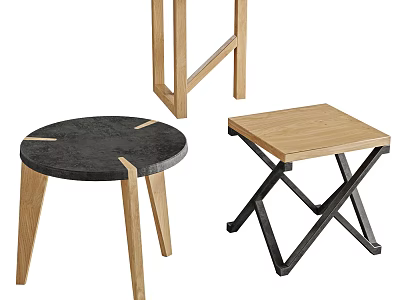 Stylish Side Tables With Different Designs Wooden Legs Cross Legs And Black Top 3d model