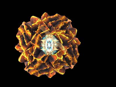 Future Architecture Spherical Structure With Orange Yellow Layers And Illuminated Blue Core 3d model