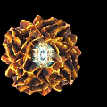 Future Architecture Spherical Structure With Orange Yellow Layers And Illuminated Blue Core