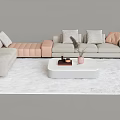 Light Gray Sofa And Coffee Table Set With Pink Module Throw Pillows On White Rug 3d model