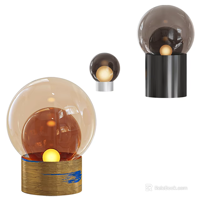Table Lamp With Transparent Spherical Shade Brown Inner Ball And Colored Base Design 3d model 