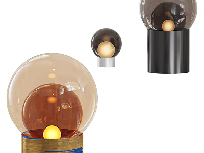 Table Lamp With Transparent Spherical Shade Brown Inner Ball And Colored Base Design 3d model