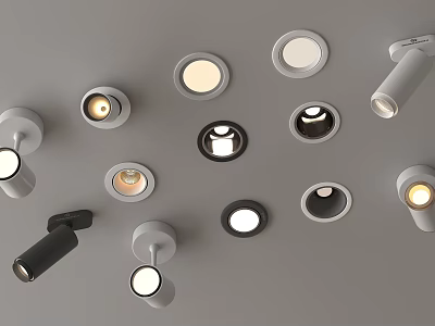 Modern LED Downlights And Spotlights With Different Designs And Warm Light For Ceiling Installation 3d model