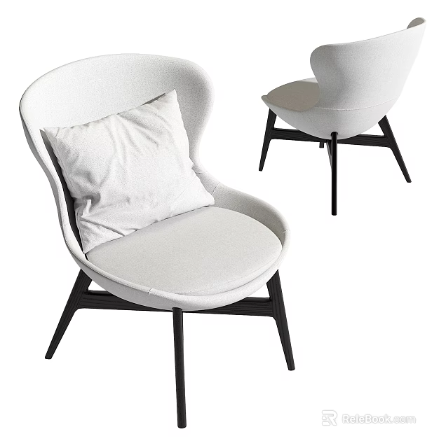 Modern Minimalist Single Sofa With White Upholstery Black Legs And Soft Cushion 3d model 