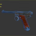 Vintage Style Metallic Pistol With Red Textured Grip And Shiny Detailed Body