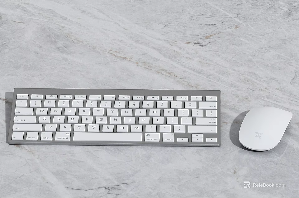 Slim White Modern Design Keyboard And Wireless Mouse Set For Desktops 3d model 