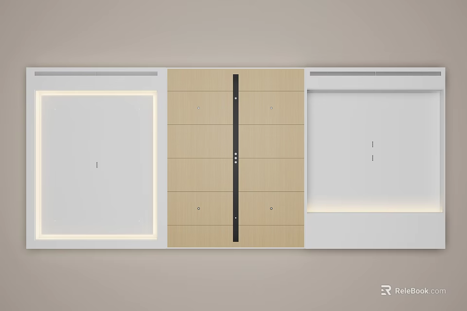 Modern Ceiling Design With Wooden Panels White Sections And Built In Lighting 3d model