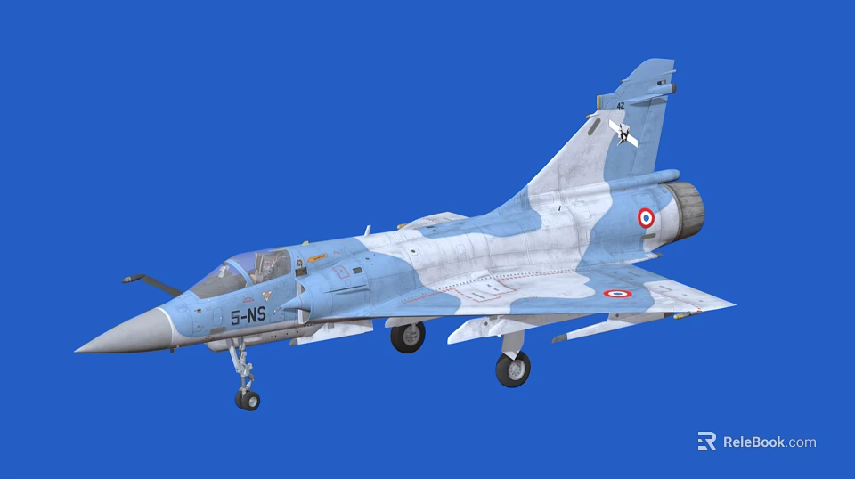 French Air Force Fighter Jet With Blue Gray Camouflage 5 NS Marking And Landing Gear 3d model 