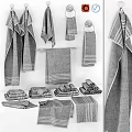 Daily Laundry Towels Collection With Striped Design Folded And Hanging Styles