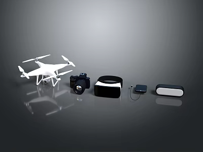 Collection of Modern Tech Devices Including Drone Camera VR Headset Power Bank and Smart Speaker 3d model