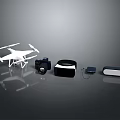 Collection of Modern Tech Devices Including Drone Camera VR Headset Power Bank and Smart Speaker