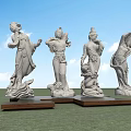 Classical Stone Sculptures of Four Figures with Different Poses on Wooden Bases