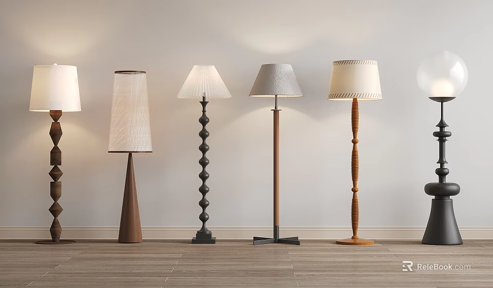 Modern Floor Lamps With Various Design Styles And Fabric Shades For Home Decor 3d model 