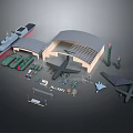 Military Airplane Scale Models With Hangar Warship Trucks And Equipment