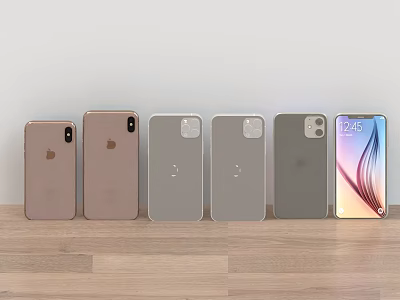 Different Smartphone Models Featuring Various Colors Camera Designs And Displays On Wooden Floor 3d model