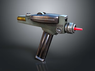 Futuristic Sci Fi Laser Gun With Metallic Body And Red Beam Emission 3d model
