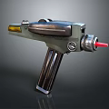 Futuristic Sci Fi Laser Gun With Metallic Body And Red Beam Emission
