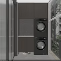 Modern Balcony Cabinet with LED Lighting Marble Countertop and Washing Machine Dryer