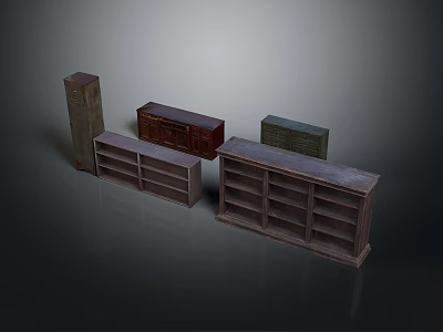 Different Types of Storage Furniture Including Tall Cabinets Low Cabinets and Bookshelves 3d model