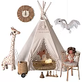 Adorable Doll Play Set With Teepee Tent Giraffe Toy Bassinet And Swan Decoration