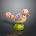 Colorful Wooden Bird Figurine With Green Base And Yellow Flowers For Home Furniture Decor