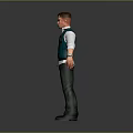 3D Character Model In Standing Pose Wearing Green Sweater Vest White Shirt And Green Pants