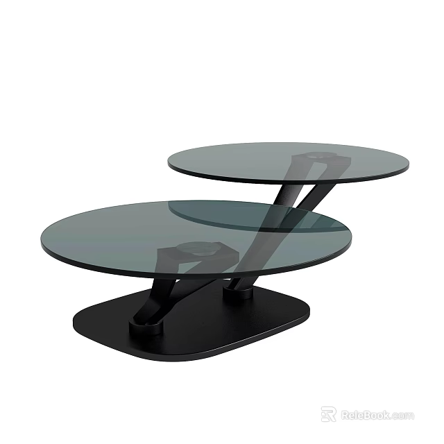 Modern Glass Coffee Table With Two Tier Circular Top And Black Metal Base 3d model 