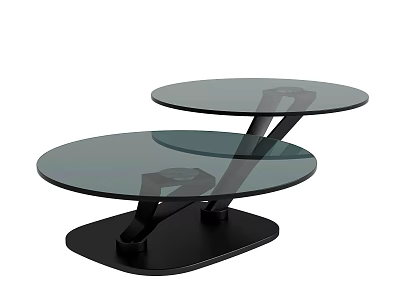 Modern Glass Coffee Table With Two Tier Circular Top And Black Metal Base 3d model