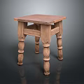 Vintage Wooden Small Table With Square Tabletop And Carved Column Legs