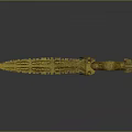 Golden Ancient Dagger with Intricate Carved Patterns on Blade and Decorated Hilt