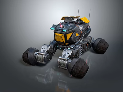 Smart Exploration Rover With Large Wheels Yellow Black Design And Top Antennas 3d model
