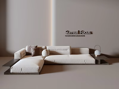 Beige Sectional Sofa in Modern Interior Style with Throw Pillows and Side Table 3d model