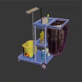 Blue Cleaning Cart With Yellow Bucket Mop Cleaning Supplies And Black Trash Bag