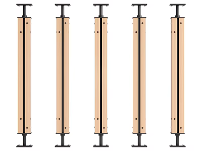 Five Decorative Wooden Columns With Black Metal Top And Base Design 3d model