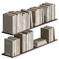 Organized Books and Magazines Collection on Wooden Bookshelves with Stacked Varied Sizes