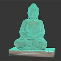 Wooden Buddha Statue In Sitting Pose On White Marble Base With Intricate Details