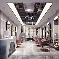 Luxurious Beauty Hair Salon Interior With Marble Reception Desk Styling Chairs And Mirrors