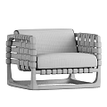 Modern Comfortable Lounge Chair With Wooden Frame And Beige Woven Upholstery