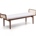 Minimalist Wooden Bench With Woven Armrests White Cushion Seat And Sturdy Legs