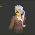 Game Movie Character With Pink Hair Ponytail And Purple Mask In Shiny Outfit
