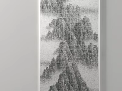 Traditional Ink Style Landscape Painting With Layered Mountain Peaks And Misty Clouds 3d model